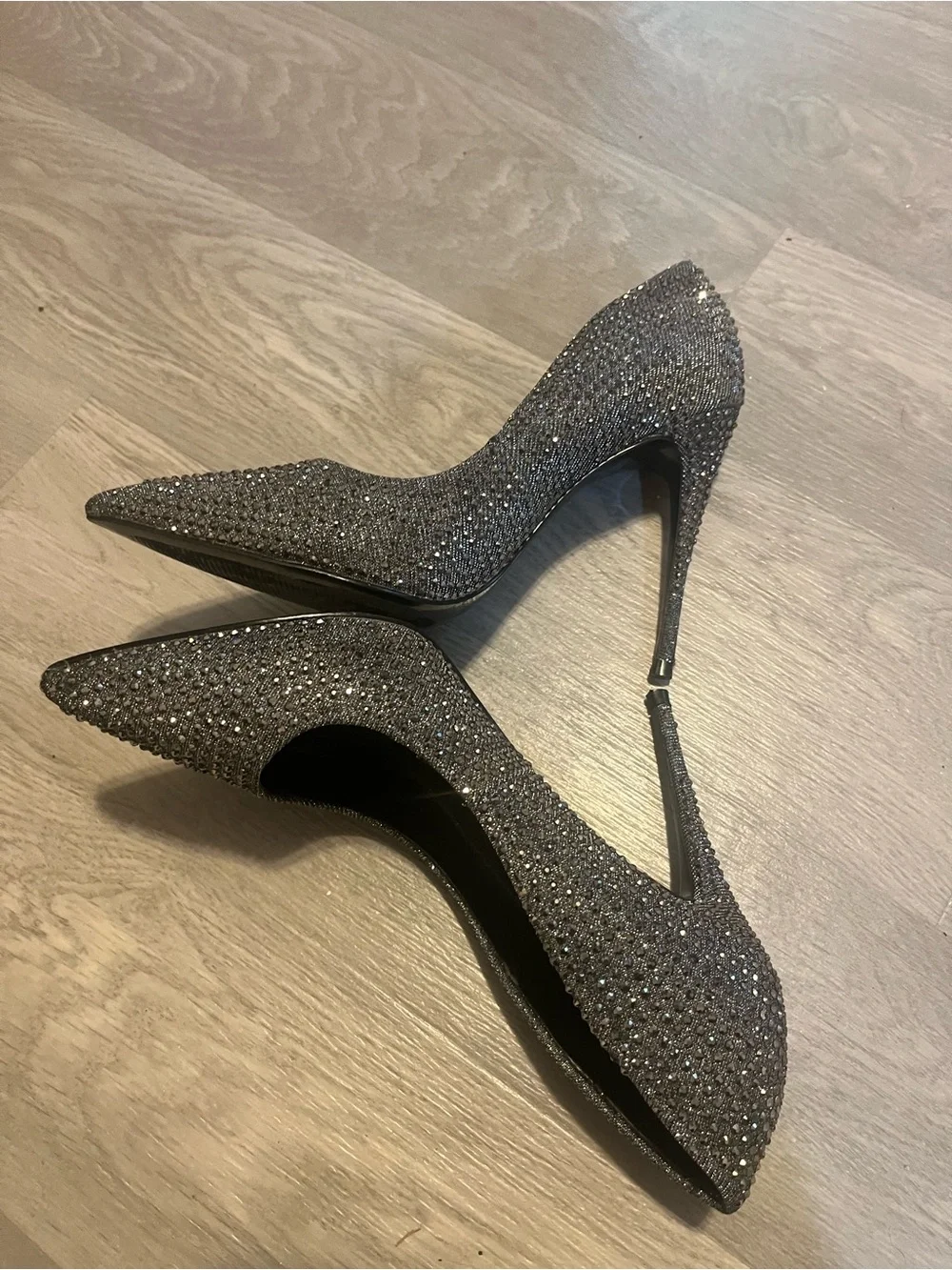 Steve Madden Gunmetal Crystal Embellished‎ Pointed-Toe Pumps